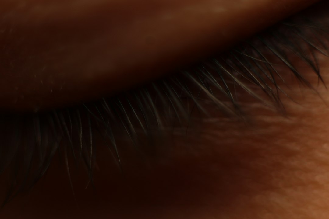 Close-up of dark, natural eyelashes