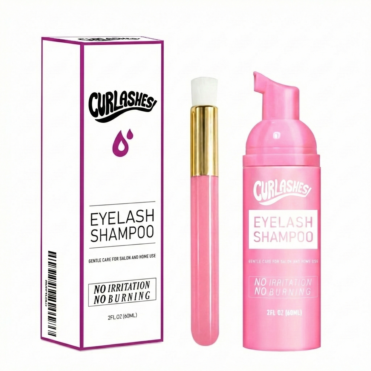 Curlashes eyelash shampoo bottle with free brush